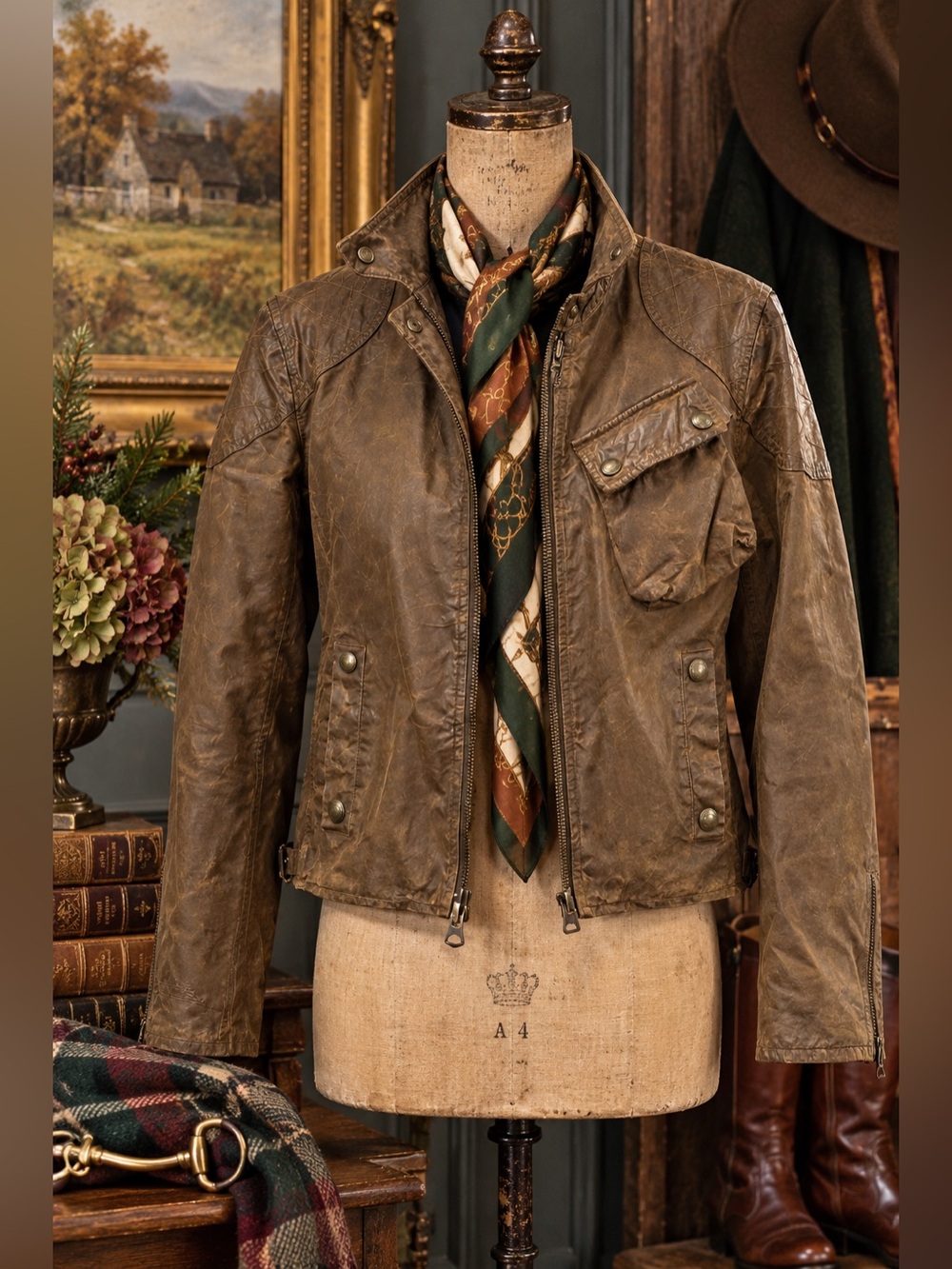 Polo Ralph Lauren Waxed Cotton Oilskin Moto Jacket Brown M 2016